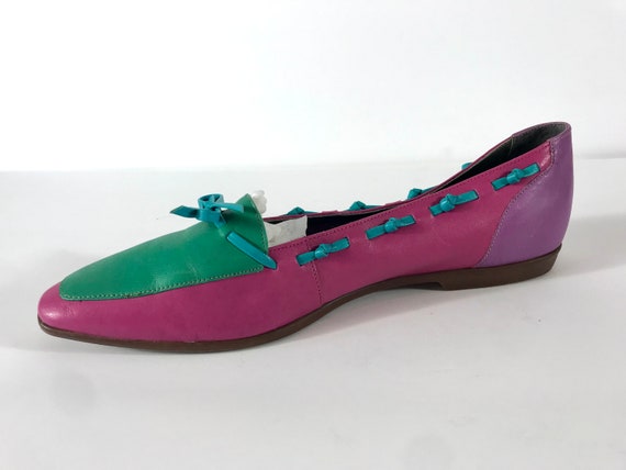 80s Color Block Multicolor Leather Shoes, Size 8.… - image 5