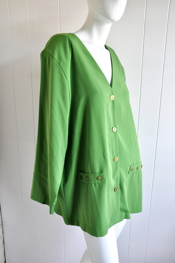 80s Lime Green 1X Plus Size Long Blouse, Maggie S… - image 4