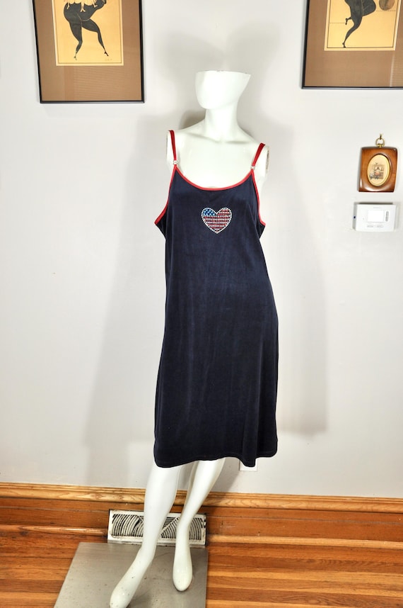 90s spaghetti strap dress with shirt Velour Dress: Rhinestone Heart, Patriotic USA Skater Style Chiffon Color:Pearl/Champagne (Pictured) Off White A Line made from 100% silk