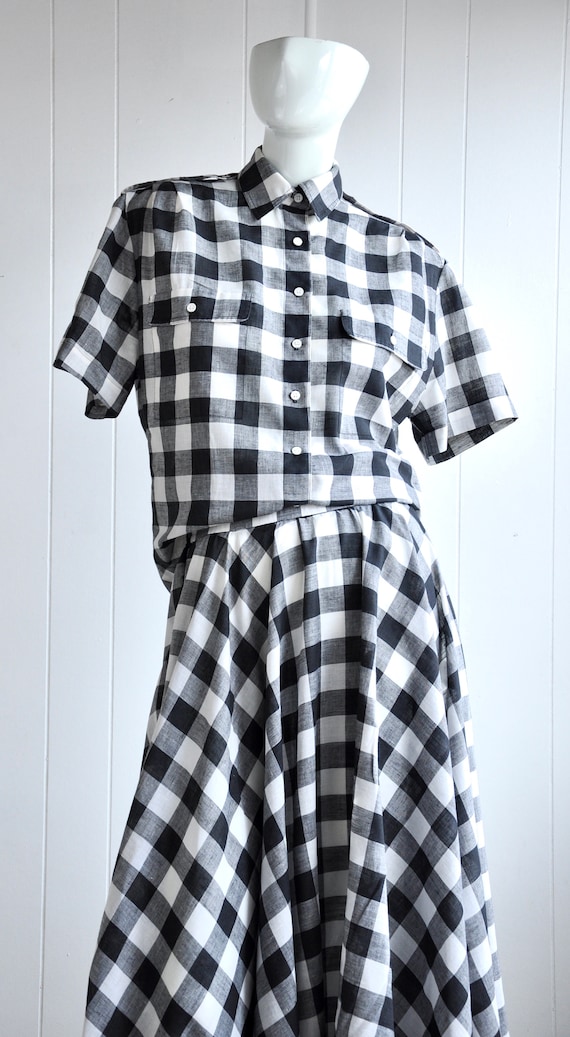 80s Black & White Cotton Gingham Skirt Suit, JH Co