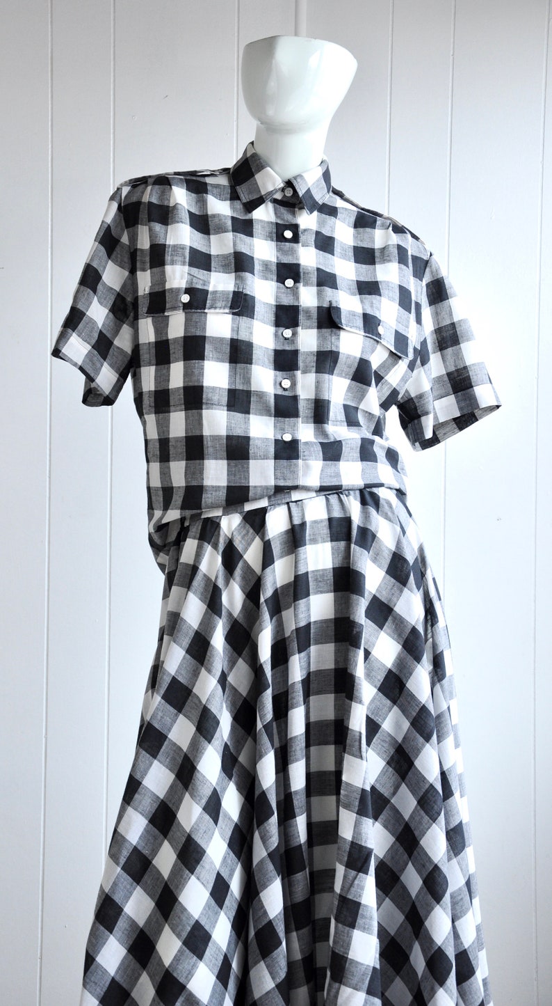 Pinup Secretary 80s 50s 60s Checker Suit Mod Swing Skirt JH Collectibles 80s Black /& White Cotton Gingham Skirt Suit Size XS Waist 25