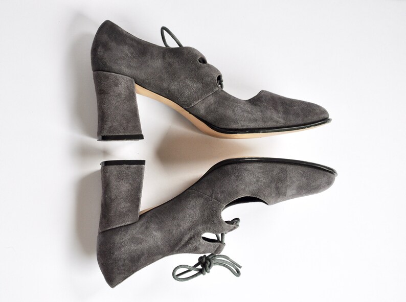 grey suede chunky heels