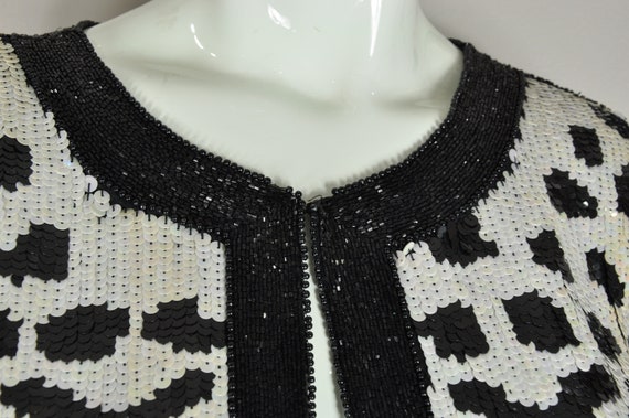 80s Black and White Sequin Jacket, Animal Spots a… - image 6