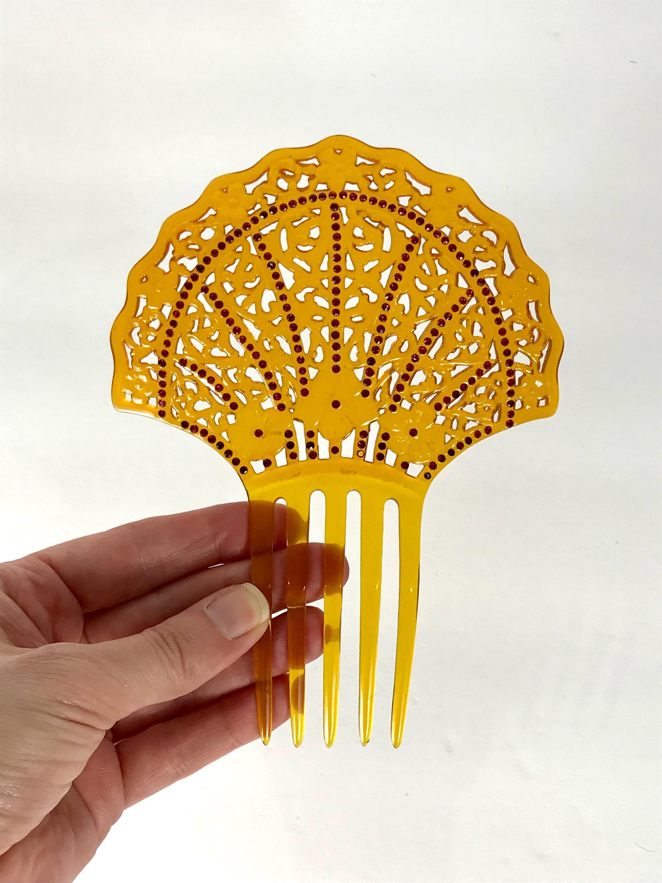 Vintage, Lot of 4 Celluloid Ivory Backcombs or Haircombs with Rhinestones Antique Celluloid Hair Comb - Etsy main image 4