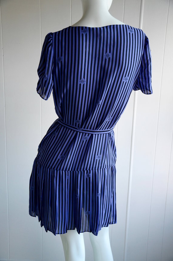 80s Purple Striped Flower Dress, Size S, Goth Sch… - image 5