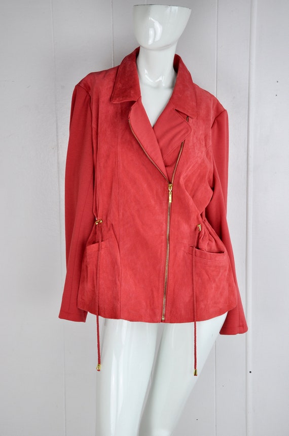 Y2K Red Suede Drawstring Coat, Iman Bowie, Size 14
