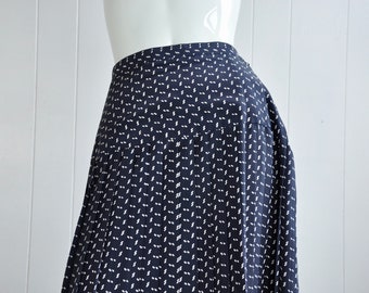 80s Navy Blue Abstract Pill Fleck Pleated Skirt, Size 12 Waist 28, Pinup Secretary Vintage Retro Feminine Schoolgirl Uniform