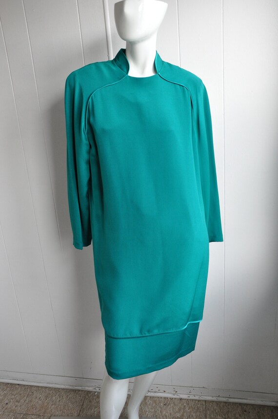 90s Cheongsam Emerald Green Silk Dress 