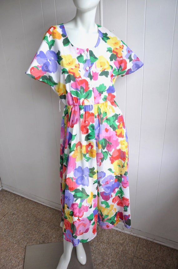 Rainbow Flower Dress, Vintage Size 6/Small, Waterc