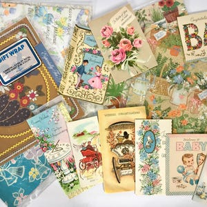 Lot de cartes de voeux et de papier d'emballage de mariage de jeunes mariés des années 50 et 60, inutilisé, vintage Baby Shower Decor Scrapbooking
