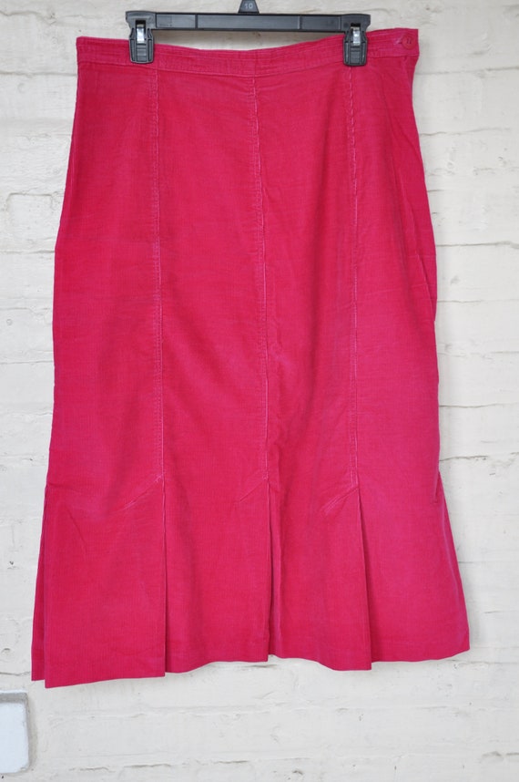 RARE 80s Cherokee Hot Pink Corduroy Pleated Skirt… - image 3