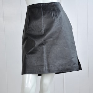 90s Black Leather Mini Skirt w/ Side Split, Newport News, Size 12 Waist 30, Goth Poet Punk Artist Moto Motorcycle Biker Chick