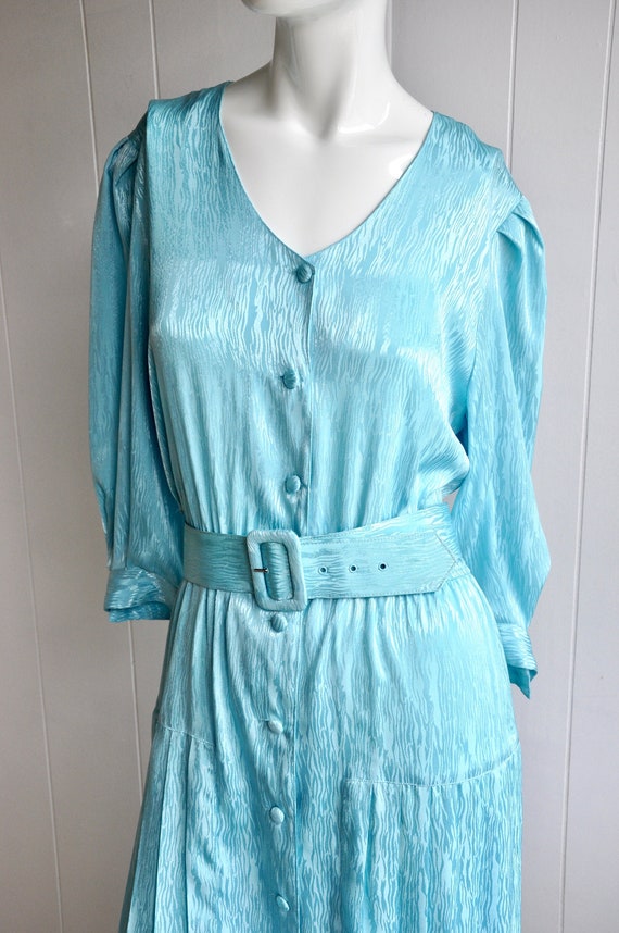 80s Cyan Aqua Blue Dress, Shimmery Mermaid, Meliss