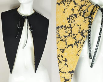 Wendbarer, auffälliger Speerkragen, Schwarz/Schwarz-Gelb-Blumenmuster, Oversize