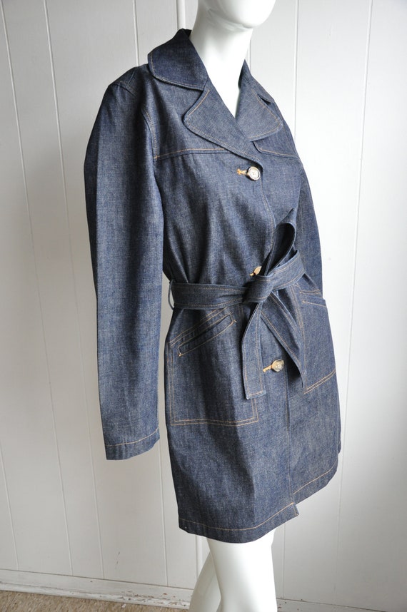 90s Denim Trench Coat, Dark-Blue Wash, Size XS/Sm… - image 3