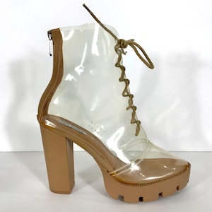 Y2K Clear Lace-up Platform Booties Ankle Boots, Cape Robbin, Size 10