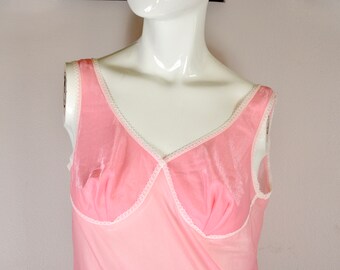 70s Sheer Pink Slip Dress, Vintage Lingerie, Size S/M