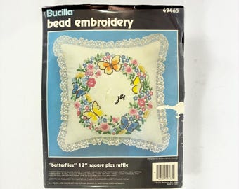 Bucilla Butterflies and Flowers  Bead Embroidery Pillow Kit
