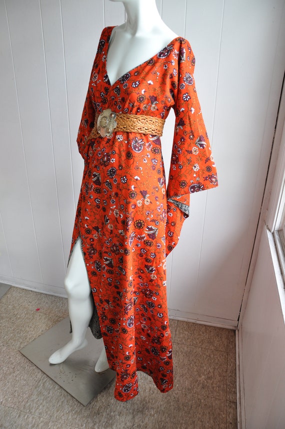 60s 70s Reversible Handmade Kimono, XS, Burnt Ora… - image 8