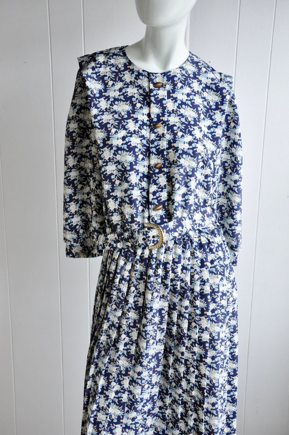 80s Vintage Plus Size Pattern Pleated Dress with Belt Womens Size 18 Breli Originals Flowers Design Work Wear