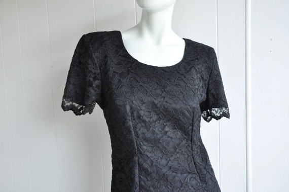 80s Does 50s Black Lace Mini Dress, Goth Babydoll… - image 1