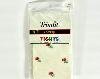 80s Rosebud Flower Tights for Girls, Size 6-8, 50-62 Pounds