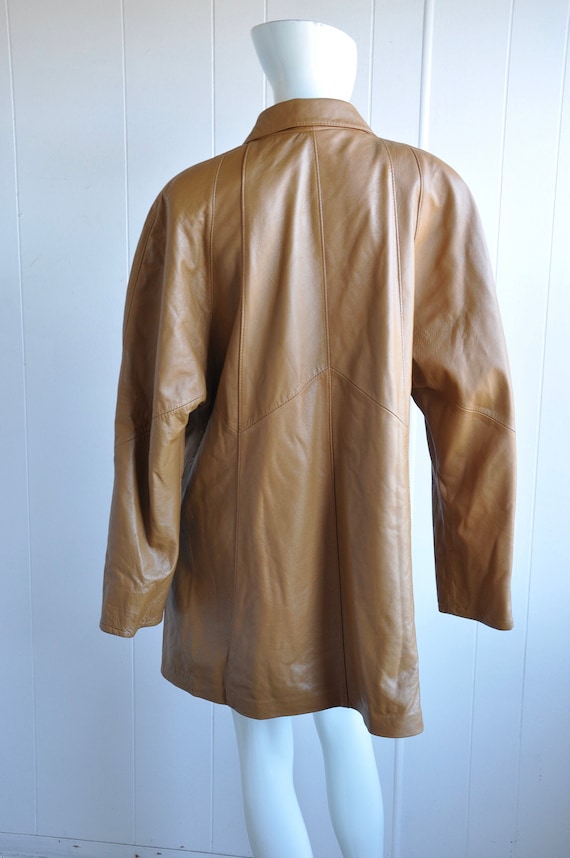 90s 70s Soft Leather Cognac Swing Coat Tented Jack