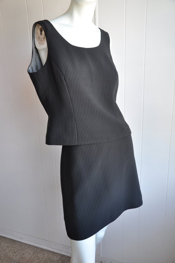 90s Y2K Black Pinstripe Skirt Suit, Size 10 Petite
