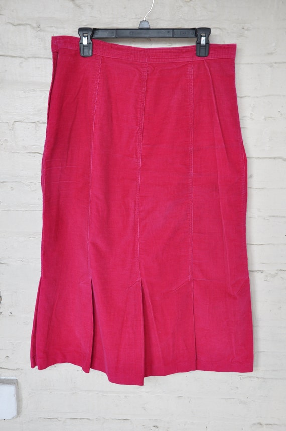 RARE 80s Cherokee Hot Pink Corduroy Pleated Skirt… - image 5