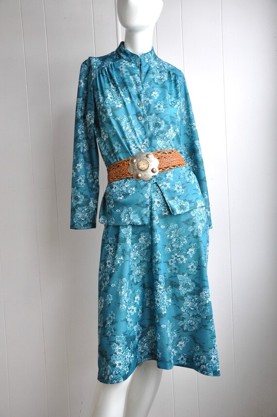 70s Cheongsam Skirt Suit w/ Floral Details, by Ma… - image 1