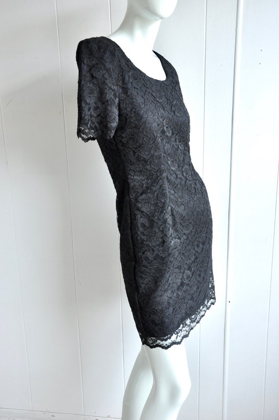 80s Does 50s Black Lace Mini Dress, Goth Babydoll… - image 4