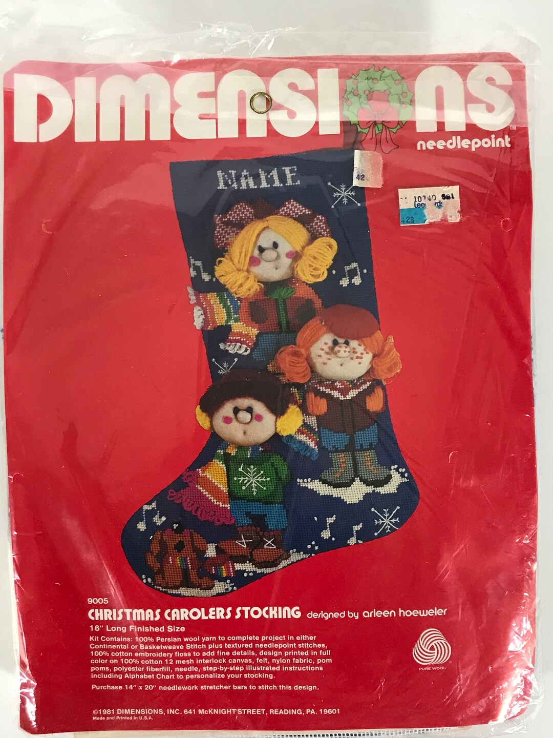 70s Dimensions Carolers Needlepoint Stocking Kit, Christmas Stocking Stitch Kit Vintage