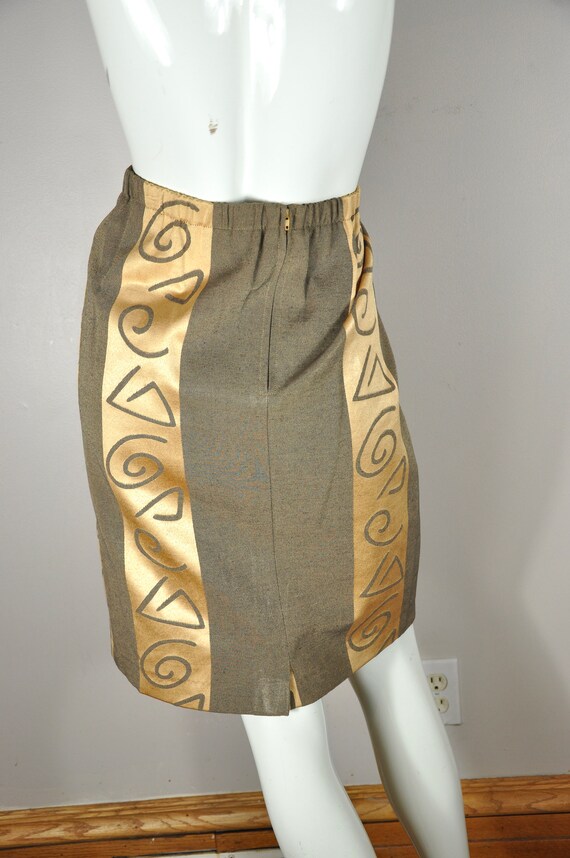 90s Handmade Abstract Pencil Skirt: Gold Bronze S… - image 4