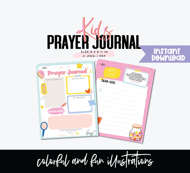 Fun &amp; Cute Prayer Journal For Kids PDF PEG Printable Kids | Etsy