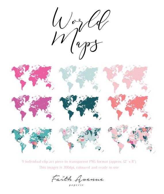 Map For Commercial Use World Map Floral Map Commercial Use | Etsy