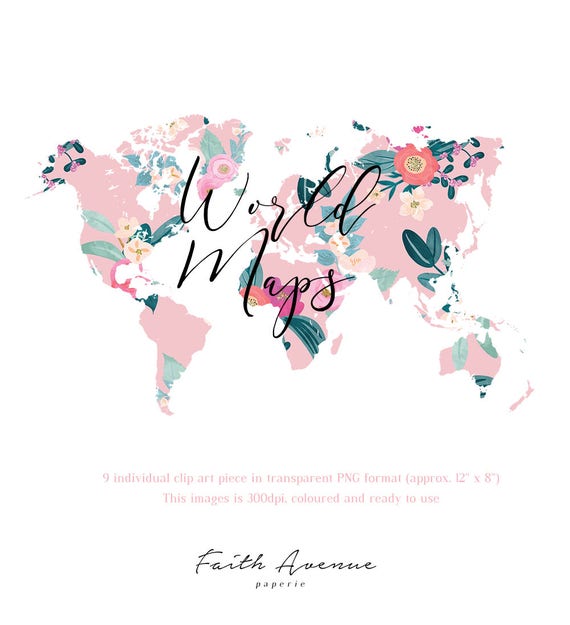 Map For Commercial Use World Map Floral Map Commercial Use | Etsy