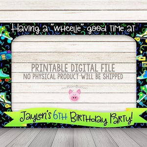 PRINTABLE Boy 80&#39;s Roller Skate Photo Booth Frame, 80s Rollerskate Birthday Photobooth Frame, Rollerskating Party, Skating Neon Glow Party