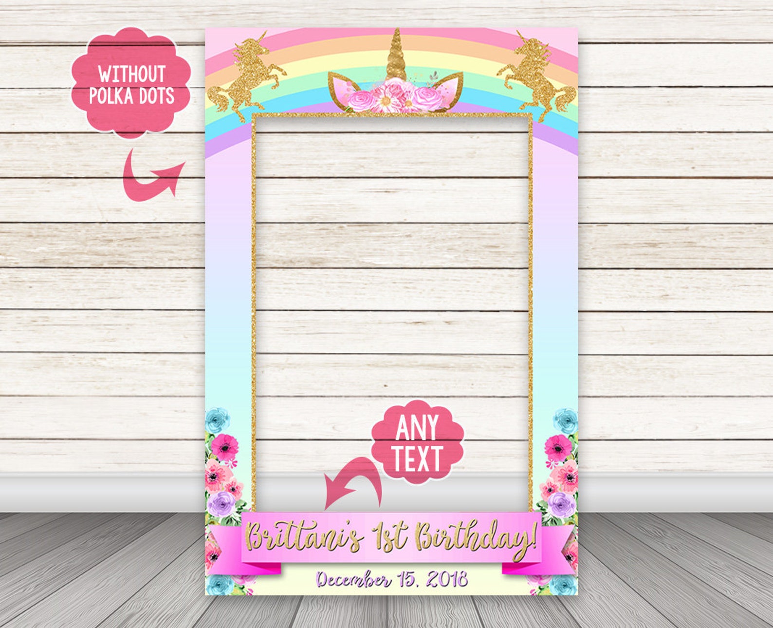 unicorn photo booth frame printable digital file rainbow