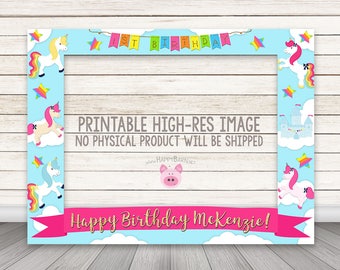 PRINTABLE Rainbow Unicorn Photo Booth Frame, Rainbow Pony Party PhotoBooth Frame, Clouds Unicorns Rainbows, Unicorn Birthday Party