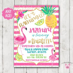 Flamingo Invitations, Pineapple Invitations, Flamingo Pineapple Invitations, Pink Gold, Let&#39;s Flamingle Birthday, Flamingo Birthday Party