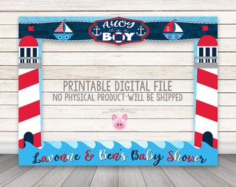 PRINTABLE Nautical photo booth frame,Nautical Baby Shower photo booth frame, Lighthouse Anchor Boats Photo Booth Frame Ahoy it's A Boy Frame