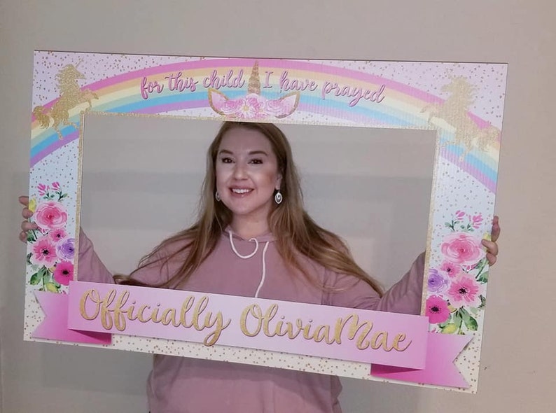 unicorn photo booth frame printed shipped rainbow etsy