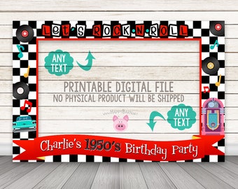 PRINTABLE 50s Photo Booth Frame, 1950 Diner Photo Booth Frame 50s Party, Vintage Retro Sock Hop Photo Booth Frame Vinyl Records, Rock & Roll