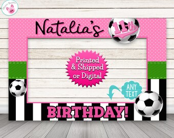 Soccer Photo booth Frame, Football PhotoBooth Frame, Girl's Pink Soccer Photo Booth Frame, Soccer Party
