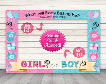 Gender Reveal Photo Booth Frame - PRINTED & SHIPPED or DIGITAL - Gender Reveal Photo Booth Props