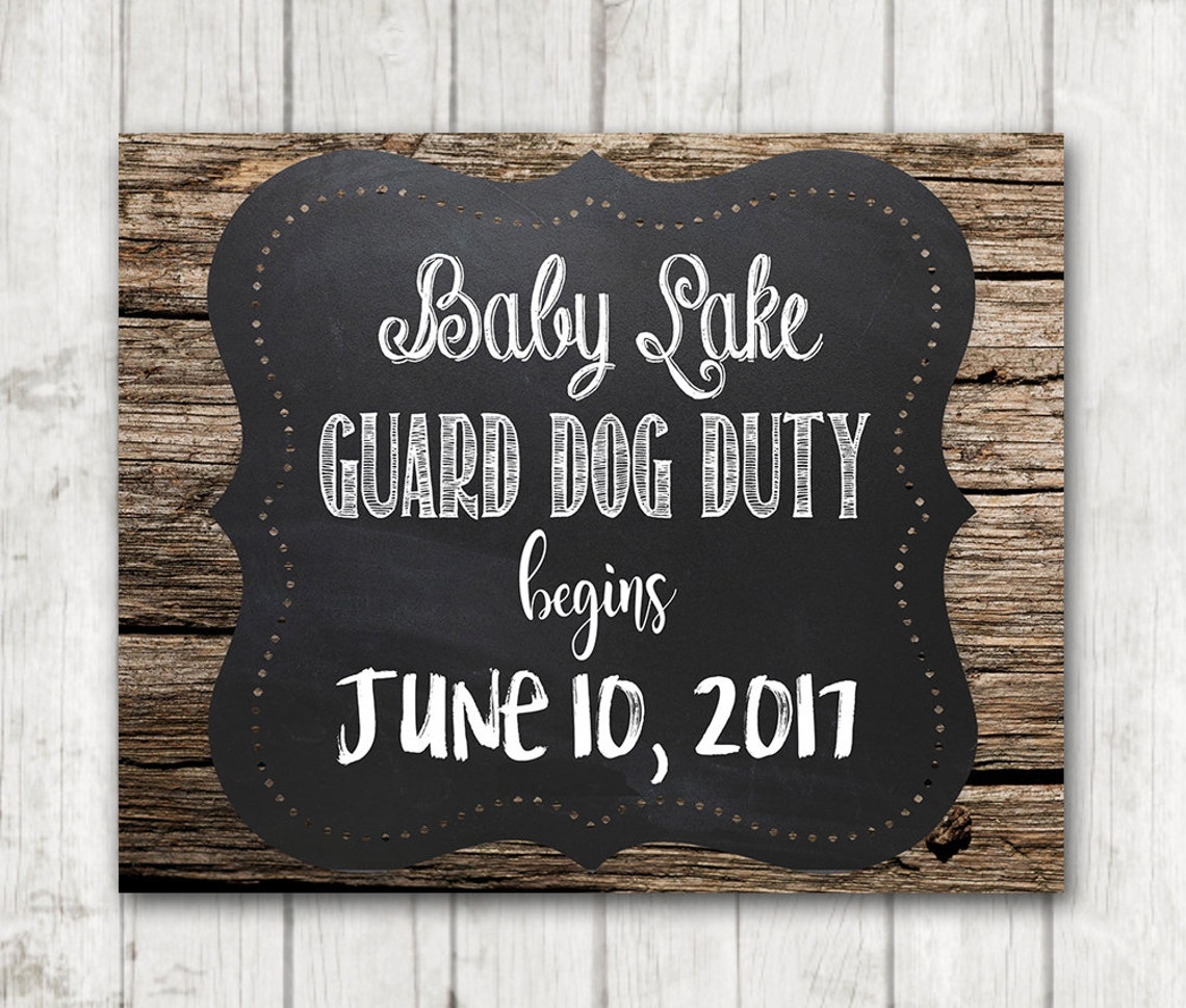 Printable Baby Announcement Sign Guard Dog Duty Dog Baby Etsy