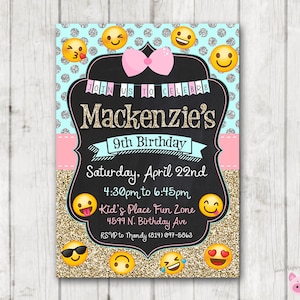 Printable Emoji Birthday Party Invitation, Emoji Invitations, Glitter ...