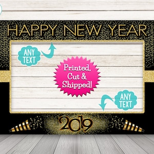 Happy New Year Photo booth frame - 2020 New Years Eve Party Photo Booth Prop - Black Gold PRINTED & SHIPPED or DIGITAL
