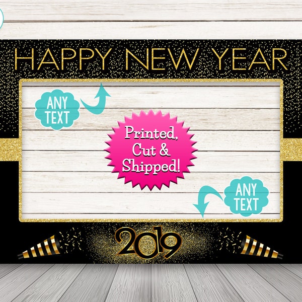 Happy New Year Photo booth frame - 2020 New Years Eve Party Photo Booth Prop - Black Gold PRINTED & SHIPPED or DIGITAL