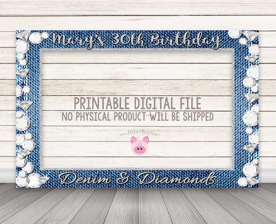 PRINTABLE Denim & Diamonds party photo booth frame, Denim Diamonds photo booth frame, Denim Diamonds Birthday Photobooth Sweet 16 Party